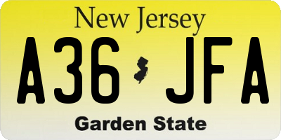 NJ license plate A36JFA