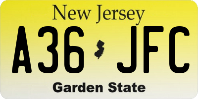 NJ license plate A36JFC