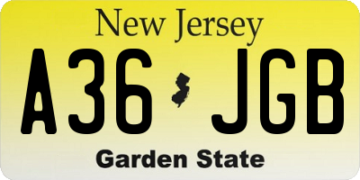 NJ license plate A36JGB