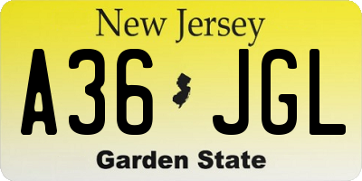 NJ license plate A36JGL