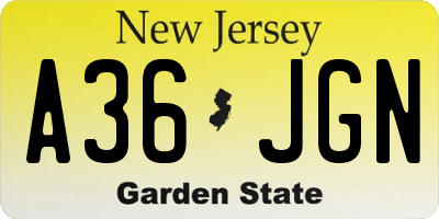 NJ license plate A36JGN