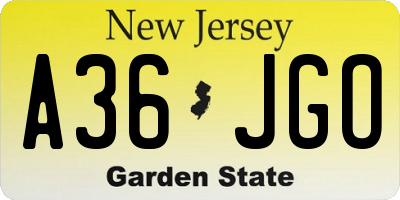 NJ license plate A36JGO