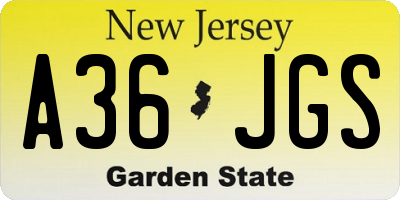 NJ license plate A36JGS