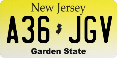NJ license plate A36JGV