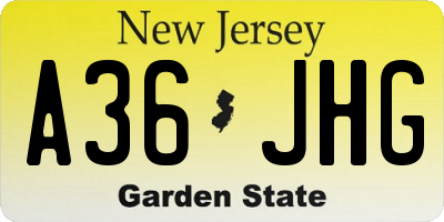 NJ license plate A36JHG