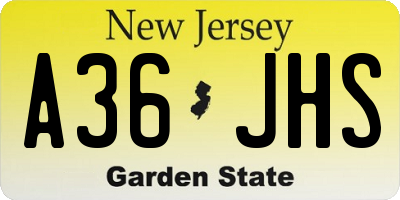 NJ license plate A36JHS