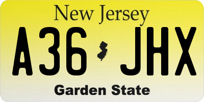 NJ license plate A36JHX