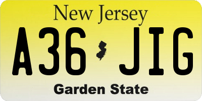 NJ license plate A36JIG