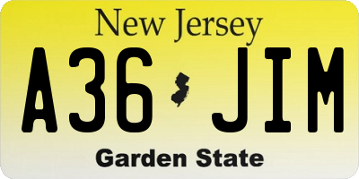 NJ license plate A36JIM