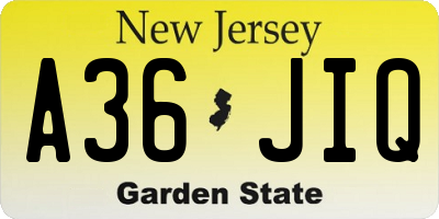 NJ license plate A36JIQ