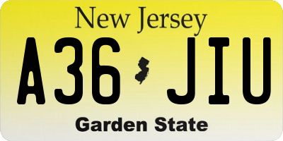 NJ license plate A36JIU