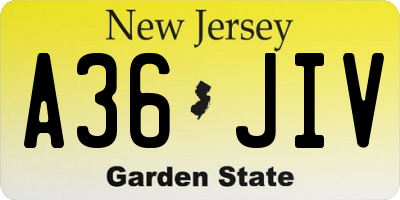 NJ license plate A36JIV