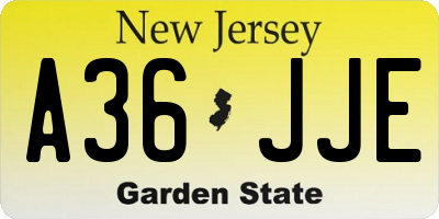 NJ license plate A36JJE