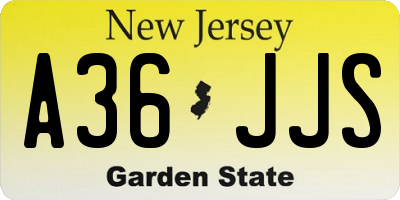 NJ license plate A36JJS