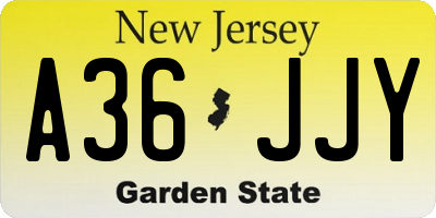 NJ license plate A36JJY