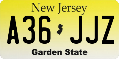 NJ license plate A36JJZ