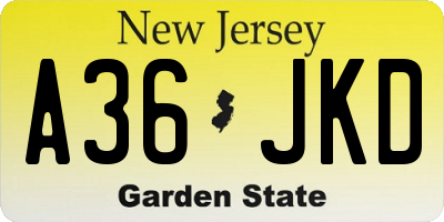 NJ license plate A36JKD