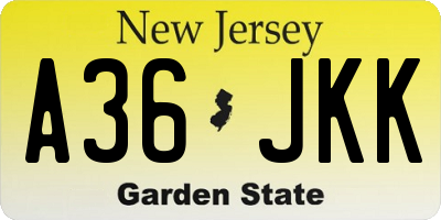 NJ license plate A36JKK