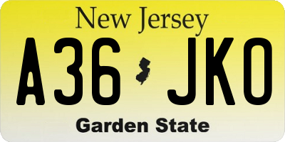 NJ license plate A36JKO