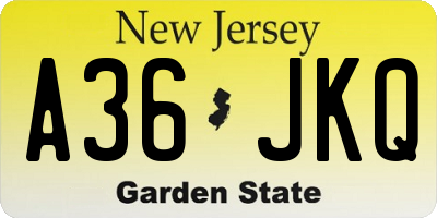 NJ license plate A36JKQ