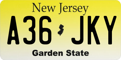 NJ license plate A36JKY
