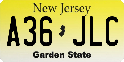 NJ license plate A36JLC