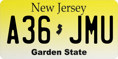 NJ license plate A36JMU