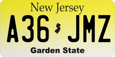 NJ license plate A36JMZ