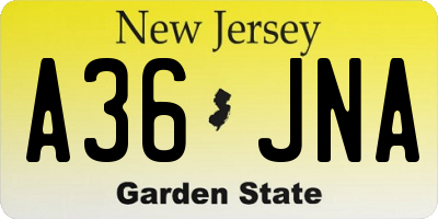 NJ license plate A36JNA