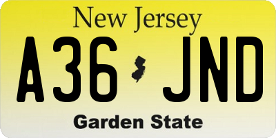 NJ license plate A36JND