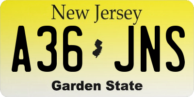 NJ license plate A36JNS
