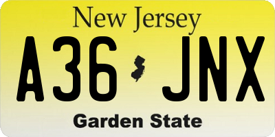 NJ license plate A36JNX