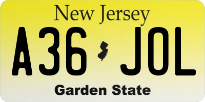 NJ license plate A36JOL
