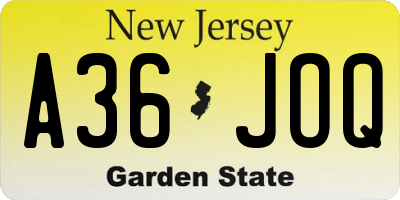 NJ license plate A36JOQ