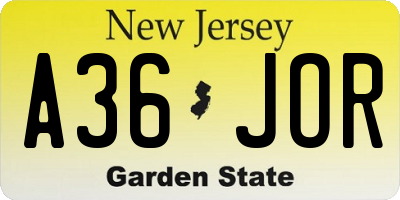 NJ license plate A36JOR