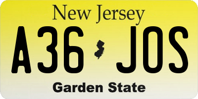 NJ license plate A36JOS