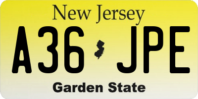 NJ license plate A36JPE