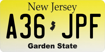 NJ license plate A36JPF