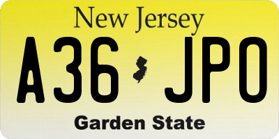 NJ license plate A36JPO
