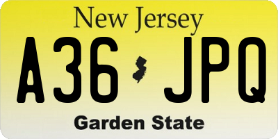 NJ license plate A36JPQ