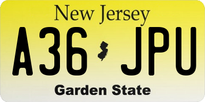 NJ license plate A36JPU