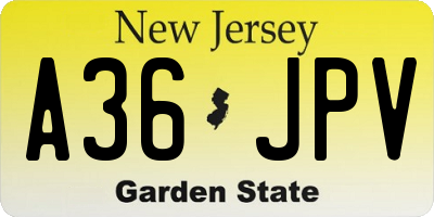 NJ license plate A36JPV