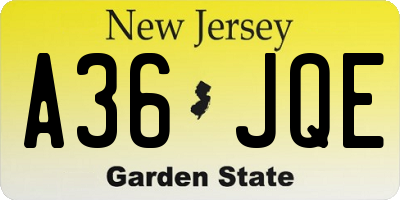 NJ license plate A36JQE