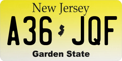 NJ license plate A36JQF