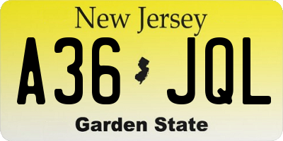 NJ license plate A36JQL