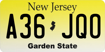 NJ license plate A36JQO
