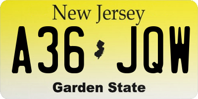 NJ license plate A36JQW