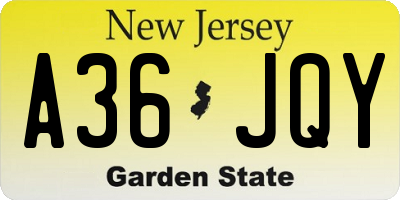 NJ license plate A36JQY