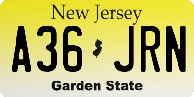NJ license plate A36JRN