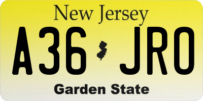 NJ license plate A36JRO